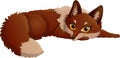 Illustration of cute brown fox cartoon with bushy tail and golden eyes